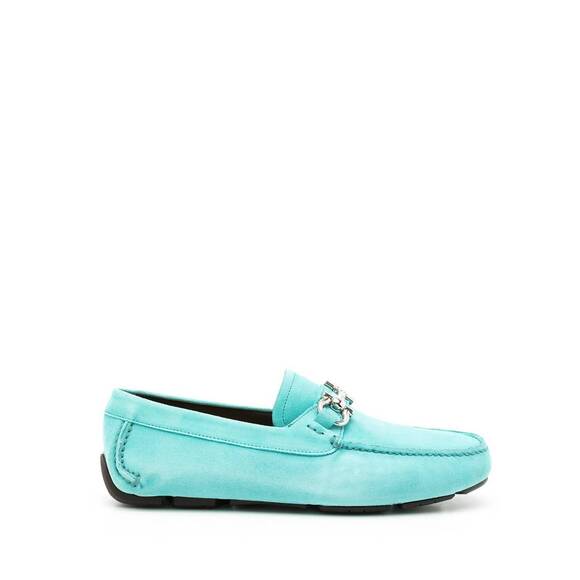 NEW SALVATORE FERRAGAMO men\'s gancini leather loafer in turquoise main image 4